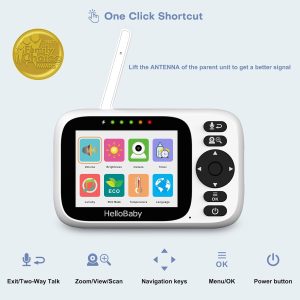 Hello Baby Baby Monitor No WiFi, Video Baby Monitors with Camera and Audio,3.2'' IPS Screen, Remote Pan-Tilt-Zoom Baby Camera Monitor,Plug&Play,Night Vision,1000ft Range,2-Way Talk, ECO Mode,Temperature