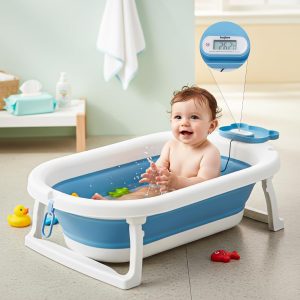 Baybee Tubby Foldable Baby Bath Tub for 0-5 Years | Portable Bathtub for Kids with Anti-Skid Base, Temperature Meter & Drain Plug
