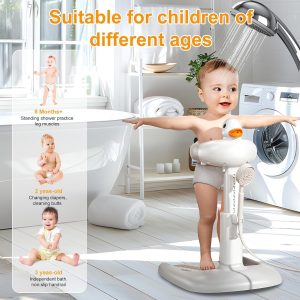 Fohome Baby Shower Stand Support,Adjustable Bath Stand with Anti-Slip Base,Baby Bath Helper,Smart Water Flow Hug Tower Bath Support, Huggable Duck Bath Support for Infants & Toddlers