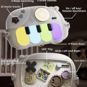 Jovow Baby Gym with Kick and Play Piano, Baby Play Mat Tummy Time Activity Gym Mat with 5 Infant Sensory, Music & Lights Boy or Girl for Newborn 0 to 3 6 9 12 Months